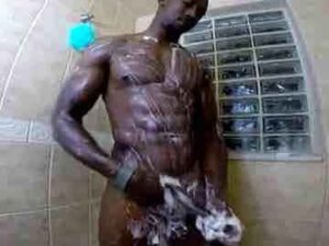 Muscular Black Stud Does Shower Show